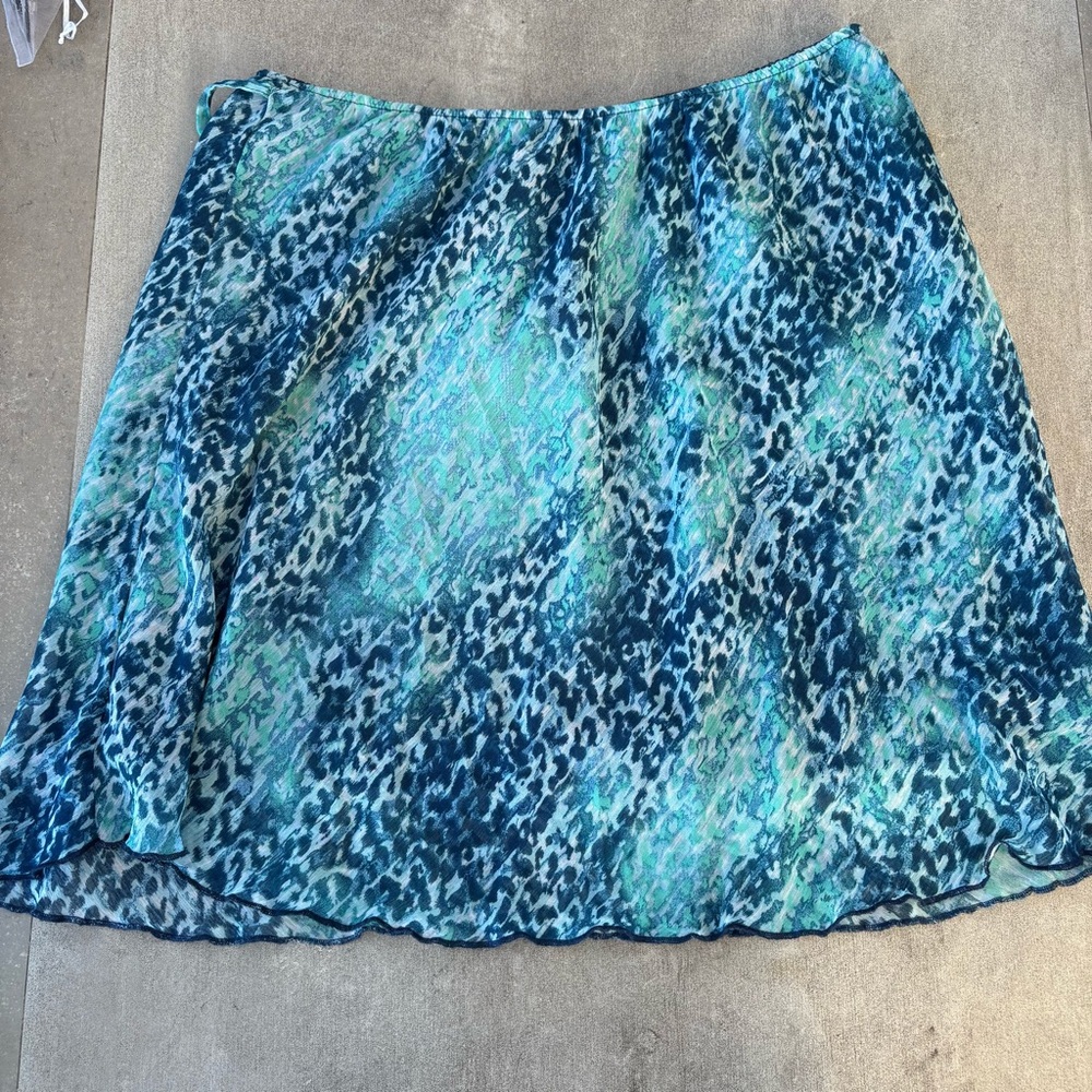 blue leopard midi skirt